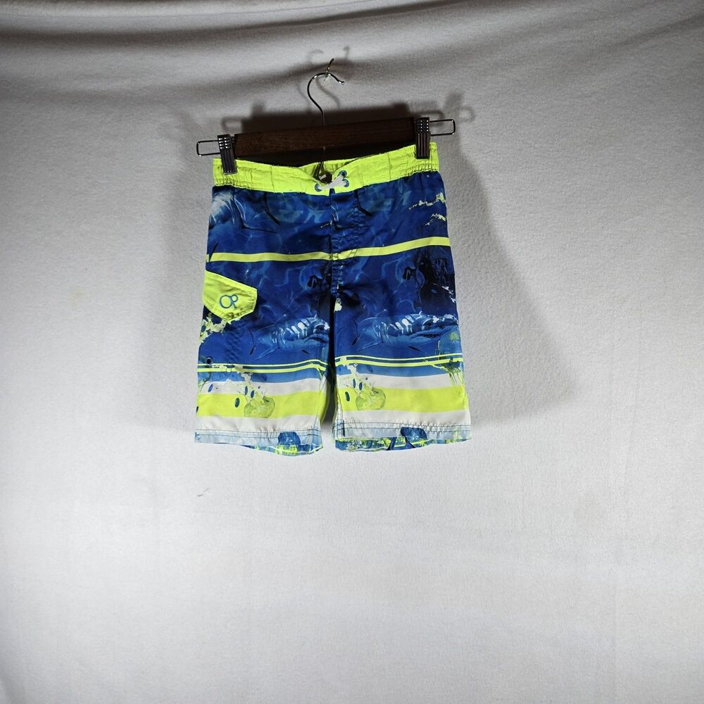 OP Boys Surf Board Swim Trucks, Size 4/5 Board Shorts Blue, Sharks